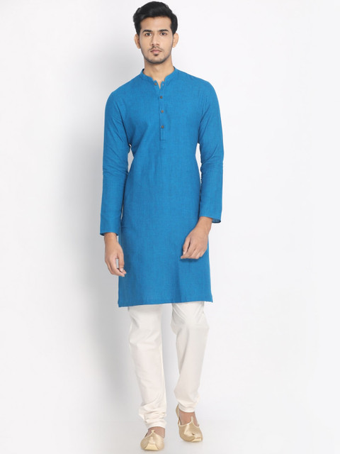 

Manyavar Men Blue Solid Straight Kurta