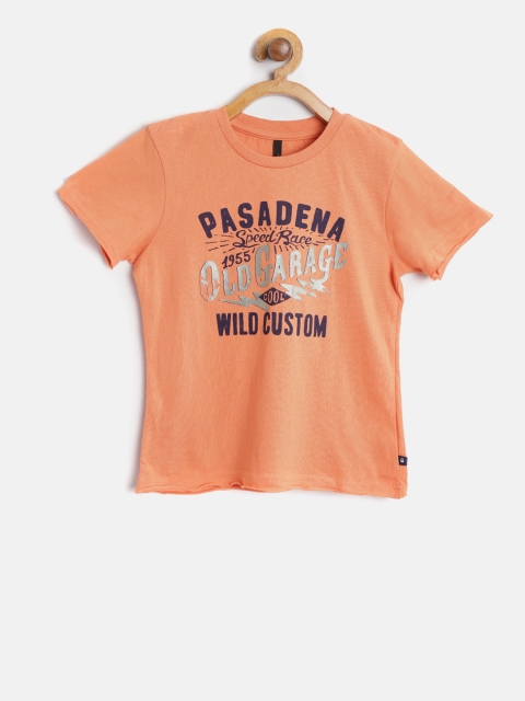 

United Colors of Benetton Boys Orange Printed Round Neck T-shirt