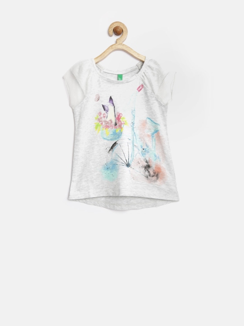 

United Colors of Benetton Girls Grey Melange Printed Top