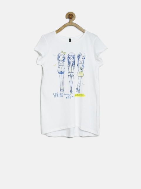 United Colors of Benetton Girls White Printed T-shirt