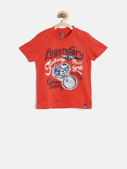 

United Colors of Benetton Boys Red Printed T-shirt with Applique