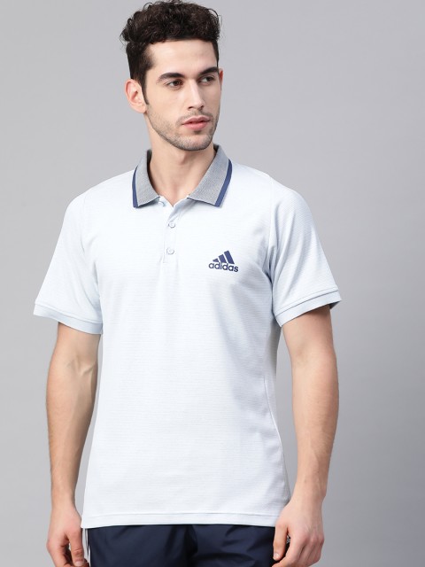 

ADIDAS Men Blue Freelift Self-Striped Polo Collar Tennis T-shirt