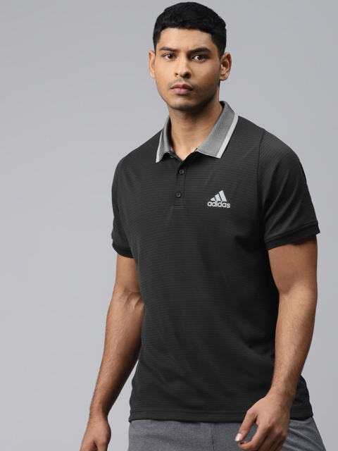

ADIDAS Men Black Solid Freelift Tennis Polo T-shirt