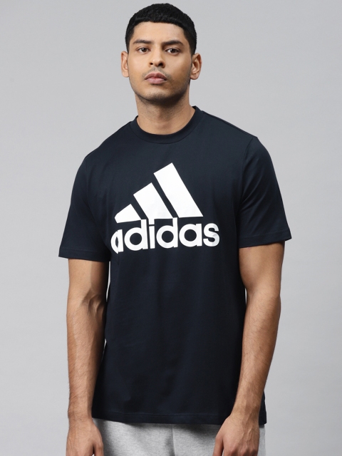 

ADIDAS Men Navy Blue & White Badge of Sport Print Round Neck T-shirt