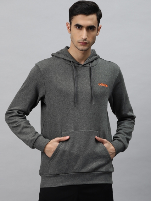 

ADIDAS Men Charcoal Grey Solid Hooded Training Essentials Fleece Sweatshirt