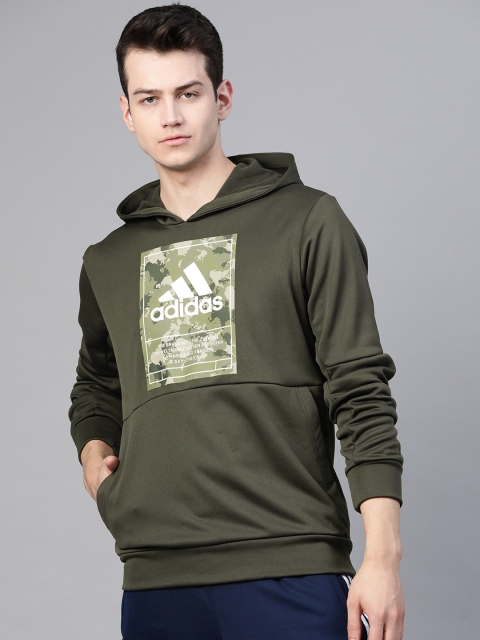 

ADIDAS Men Green Brand Logo Print Continental Camo Game & Go Graphic Hooded Sweatshirt