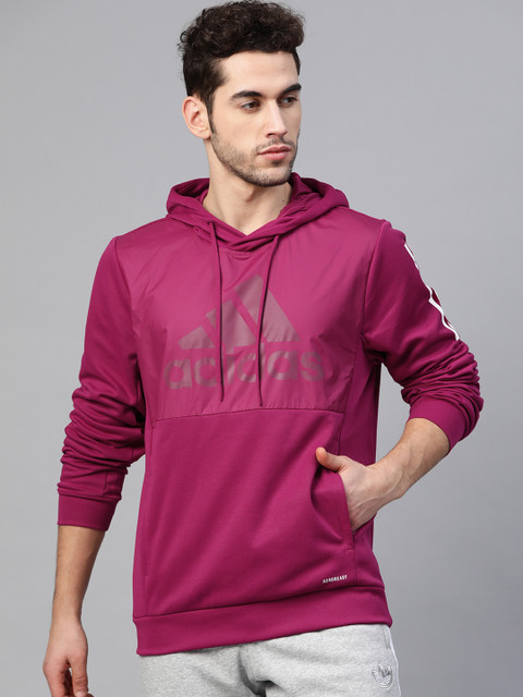 

ADIDAS Men Magenta Brand Logo Print Sport Inspired Must Haves Aeroready Hooded Sweatshirt