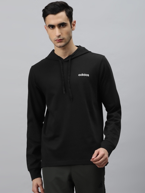 

ADIDAS Men Black Solid Hooded Training Over-The-Head Pullover T-Shirt