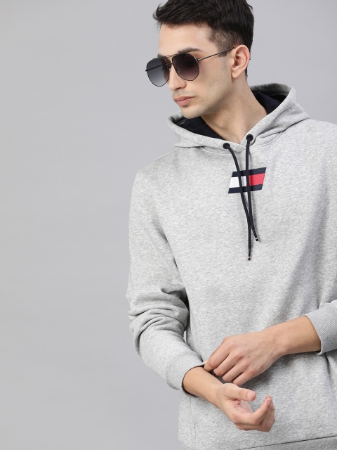 

Tommy Hilfiger Men Grey Solid Hooded Sweatshirt