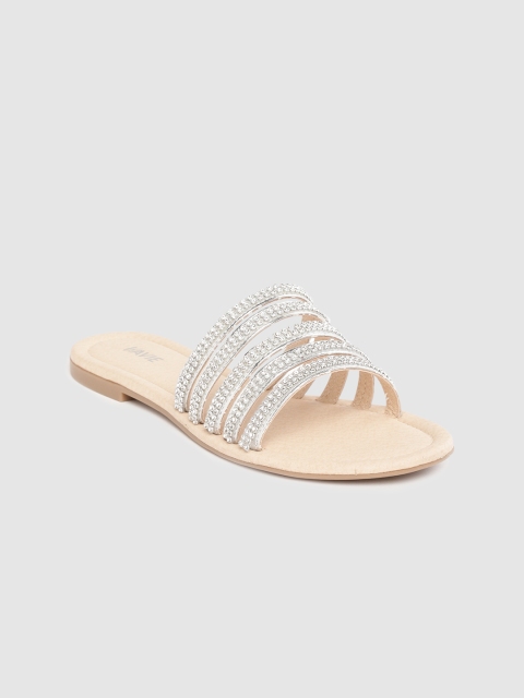 

Lavie Women Silver-Toned Embellished Open Toe Flats