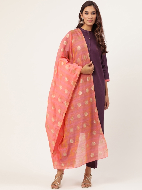 

Shae by SASSAFRAS Women Purple & Peach-Coloured Solid Kurta with Trousers & Dupatta