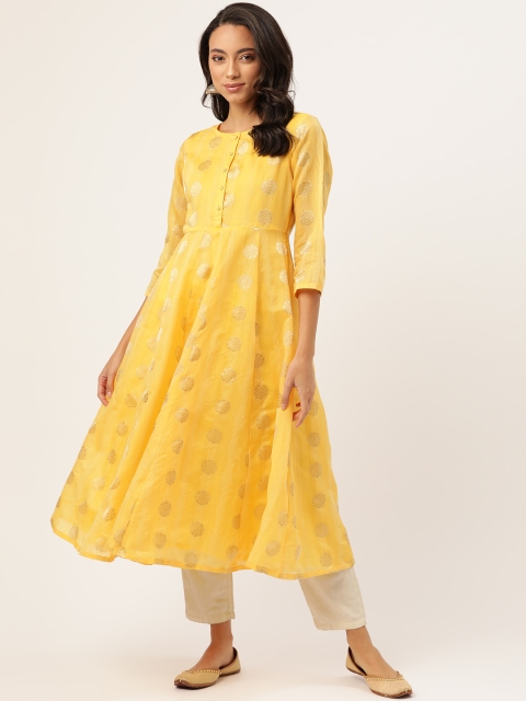 

Shae by SASSAFRAS Women Yellow & Golden Jacquard Woven Design Anarkali Kurta
