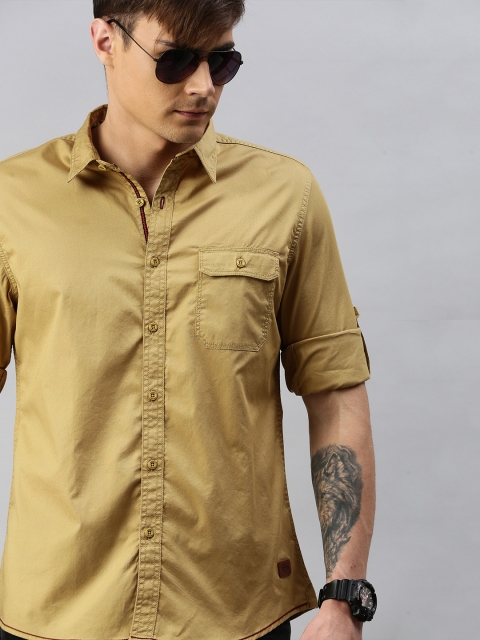 

Roadster Men Khaki Moisture Management Finish Solid Shirt