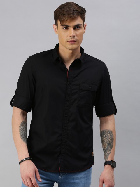

Roadster Men Black Moisture Management Finish Solid Shirt