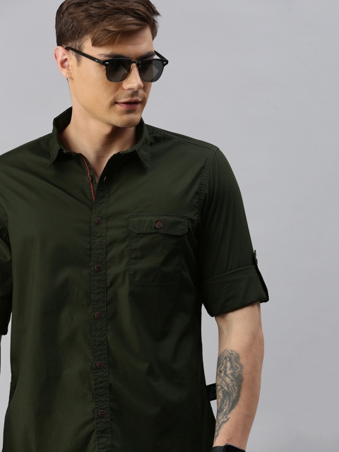 

Roadster Men Olive Green Regular Fit Solid Casual Shirt