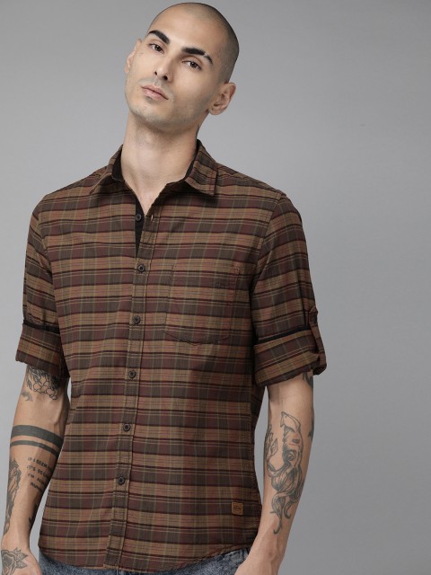 

Roadster Men Brown Checked Pure Cotton Regular Fit Casual Shirt