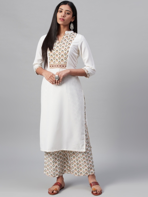 

ZIYAA Women Off-White & Green Khari Print Yoke Design Kurta with Palazzos