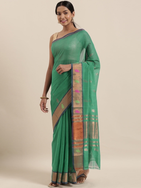 

The Chennai Silks Green & Gold-Toned Pure Cotton Woven Design Venkatgiri Saree