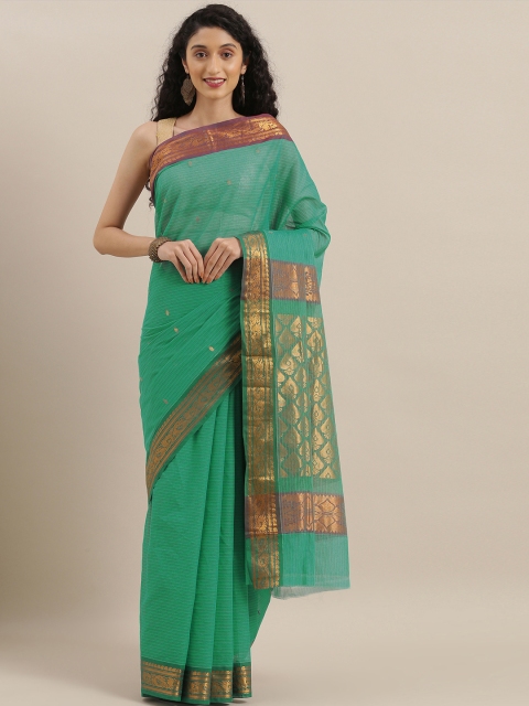 

The Chennai Silks Sea Green & Gold-Toned Pure Cotton Woven Design Venkatgiri Saree