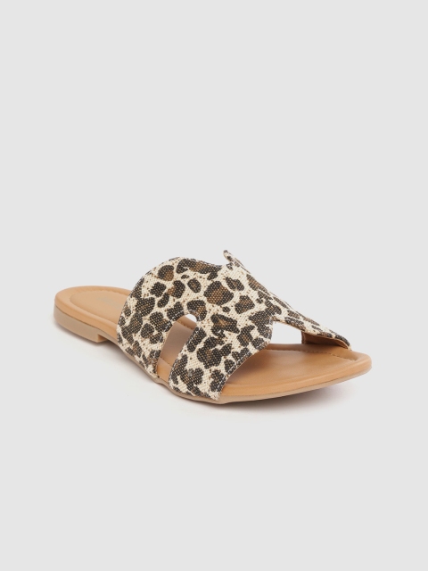 

Lavie Women Beige & Black Leopard Print Open Toe Flats with Cut Out Detail