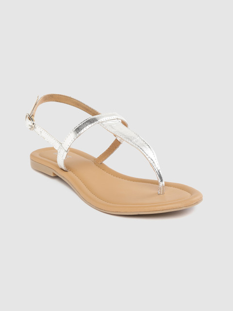 

Lavie Women Silver-Toned Solid T-Strap Flats