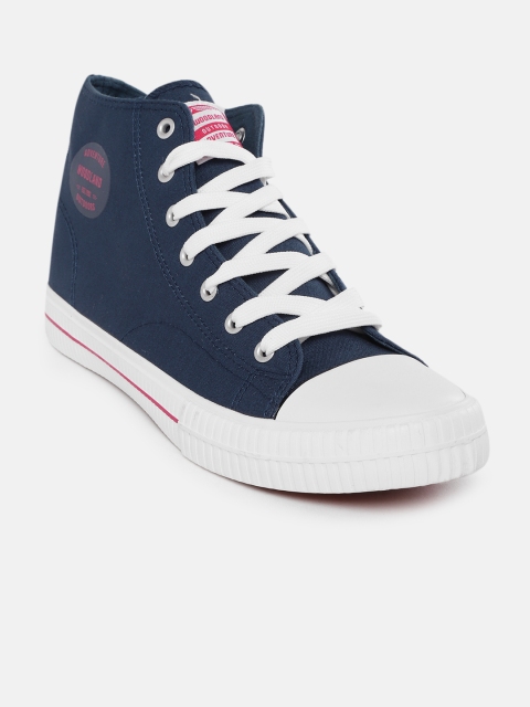 

Woodland Men Navy Blue & White Solid Mid-Top Sneakers