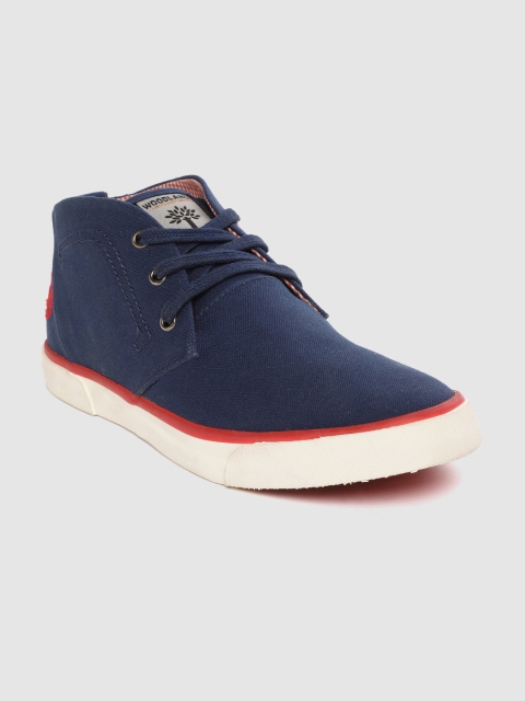 

Woodland Men Navy Blue Solid Mid-Top Sneakers