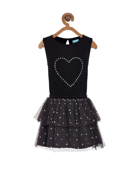 

Miyo Girls Black Printed A-Line Dress