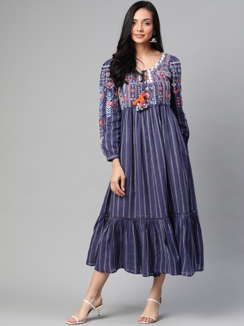 

Biba Women Purple & White Striped A-Line Dress