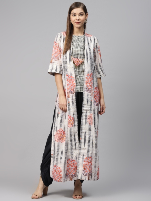 

Biba Women Off-White & Black Solid Top with Dhoti Pants