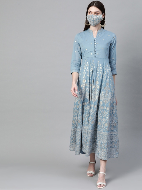 

Biba Women Blue Golden Printed Maxi Dress