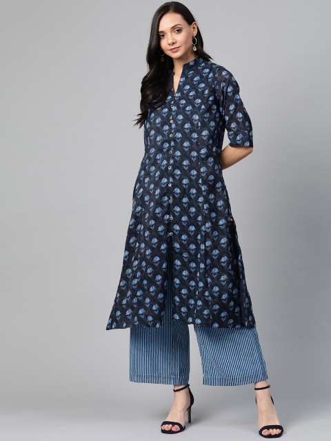 

Biba Women Blue Ethnic Print Kurta with Palazzos