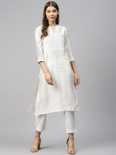 

Biba Women White Yoke Design Straight Kurta