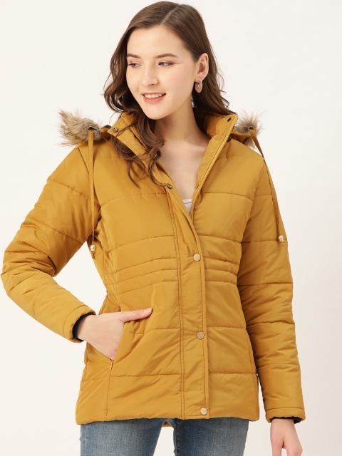 

Okane Women Mustard Yellow Solid Hooded Parka Jacket