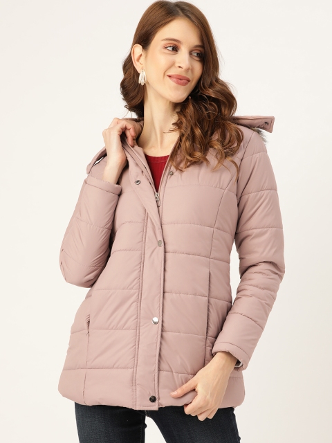 

Okane Women Dusty Pink Solid Parka Jacket with Detachable Hood