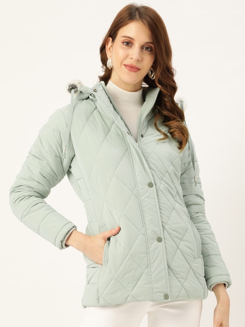 

Okane Women Green Solid Hooded Longline Quilted Parka Jacket