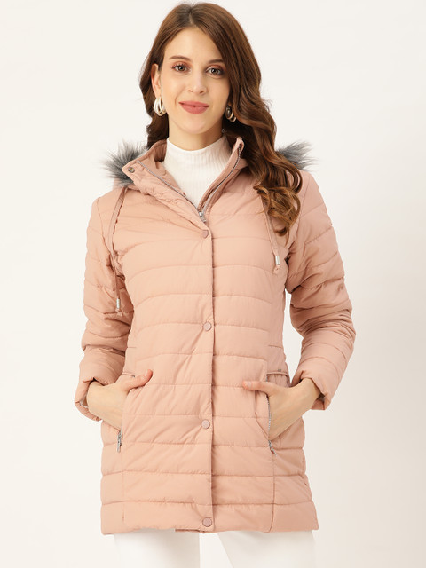 

Okane Women Dusty Pink Solid Parka Jacket with Detachable Hood