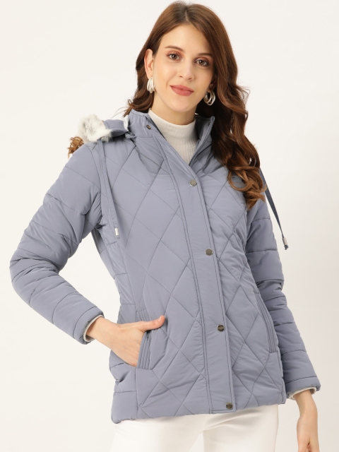 

Okane Women Blue Solid Hooded Longline Parka Jacket