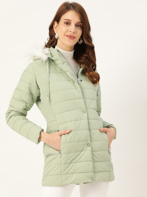 

Okane Women Green Solid Hooded Longline Parka Jacket