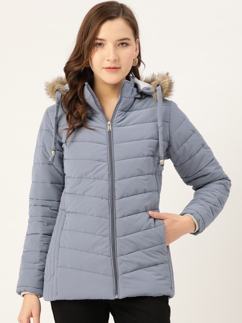 

Okane Women Blue Solid Hooded Parka Jacket