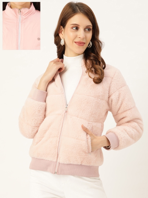 

Okane Women Pink Solid Sherpa Reversible Bomber Jacket