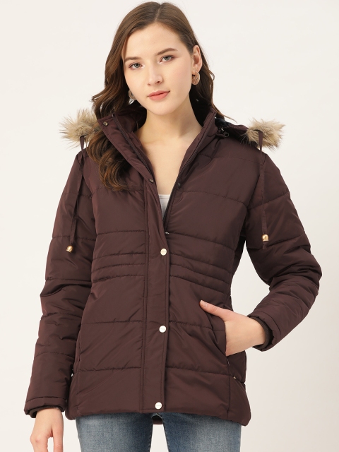 

Okane Women Burgundy Solid Detachable Hood Padded Jacket