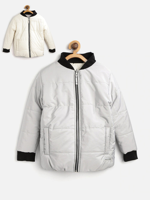 

Cherry Crumble Unisex Kids White & Grey Solid Reversible Padded Jacket