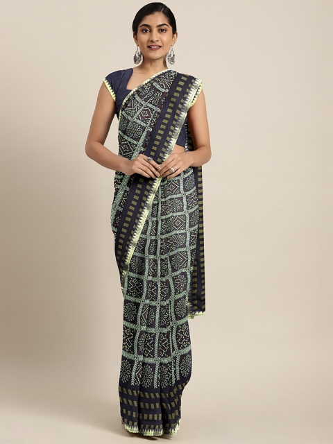 

KALINI Navy Blue & Sea Green Pure Chiffon Printed Saree
