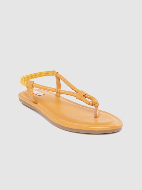 

TRASE Women Mustard Yellow Solid Open Toe Flats