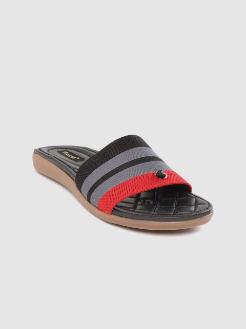 

TRASE Women Grey & Black Striped Open Toe Flats