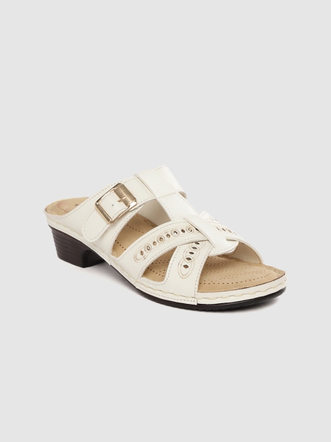 

TRASE Women Off-White Laser Cut Comfort Heels with Buckle Detail