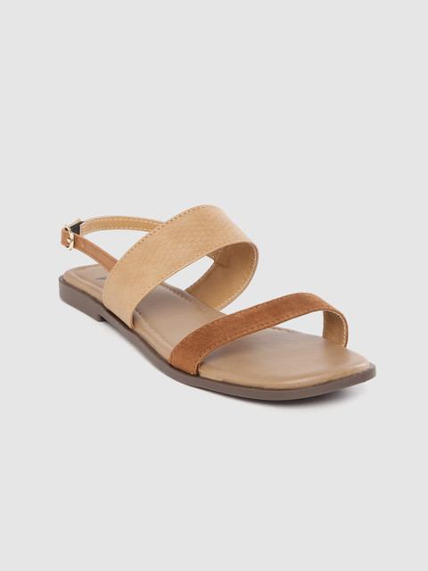 

TRASE Women Brown Colourblocked Open Toe Flats with Textured Detail