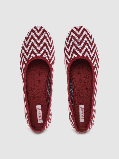 

TRASE Women Maroon & White Chevron Woven Design Ballerinas