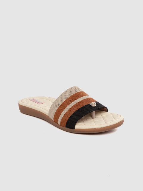 

TRASE Women Beige & Brown Striped Open Toe Flats